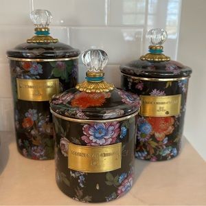 Mackenzie Childs Flower Market set of three canisters - small, medium and large